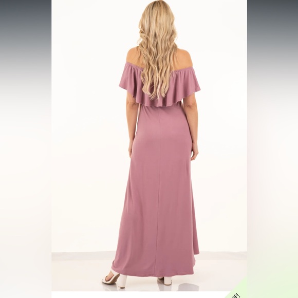 NWT Dusty Pink Ruffled Open Shoulder Maternity Dress - Picture 4 of 8